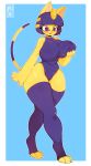  absurd_res animal_crossing ankha_(animal_crossing) anthro big_breasts blue_eyes blue_hair breast_grab breasts clothing domestic_cat erect_nipples felid feline felis female fur hair hand_on_breast hi_res legwear leotard mammal mythruna nintendo nipple_outline nipples short_hair smile solo thigh_highs video_games yellow_body yellow_fur 