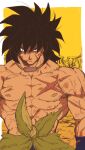  1boy abs black_eyes black_hair broly_(dragon_ball_super) bruise bruise_on_face dragon_ball dragon_ball_super dragon_ball_super_broly highres injury looking_at_viewer male_focus mature_male muscular muscular_male nipples pectorals relio_db318 scar scar_on_cheek scar_on_chest scar_on_face shirtless short_hair solo spiked_hair stomach upper_body wind 