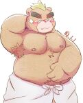 2021 anthro armpit_hair ashigara belly blush body_hair brown_body brown_fur fur hi_res humanoid_hands kemono lantu_(artist) male mammal moobs nipples overweight overweight_male simple_background solo tokyo_afterschool_summoners towel ursid video_games white_background 