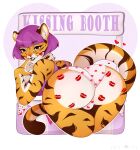  anthro big_butt butt clothing felid female hair hi_res kiss_mark looking_at_viewer looking_back mammal natwwal pantherine panties presenting presenting_hindquarters purple_hair short_hair smile solo tiger underwear 