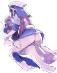  2girls ass back beanie black_hair blush dawn_(pokemon) feet female_protagonist_(pokemon_legends:_arceus) hat head_scarf icypinkflame looking_at_another multiple_girls off_shoulder pants_around_one_leg pink_skirt pokemon pokemon_(game) pokemon_dppt pokemon_legends:_arceus red_scarf scarf simple_background skirt skirt_around_one_leg strap_slip toes undressing yuri 