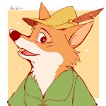  anthro black_nose canid canine canis clothing disney fox fur hat headgear headwear male mammal robin_hood robin_hood_(disney) shimomaro simple_background 