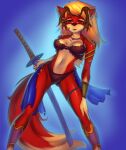  anthro breasts canid canine clothed clothing female hi_res horn mammal melee_weapon prisma6 solo sword weapon 