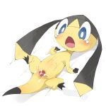  2021 blue_eyes blush bodily_fluids cum cum_in_pussy cum_inside female feral gaping gaping_pussy genital_fluids genitals helioptile hi_res lying nintendo on_back open_mouth pok&eacute;mon pok&eacute;mon_(species) pussy simple_background solo tears vaginal video_games white_background yellow_body youjomodoki 