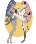  anonymous_artist anthro breasts clothed clothing demon duo elza_(ishuzoku_reviewers) female female/female hi_res humanoid humanoid_on_anthro hyaenid ishuzoku_reviewers jeong mammal own_character 