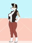  2021 2d_animation animated anthro balls bottomwear breasts brolaren canid canine clothing digital_media_(artwork) ear_piercing ear_ring erection genitals gynomorph intersex mammal nipples pants penis piercing revealing_penis simple_background solo topwear 