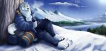  anthro arctic arctic_wolf awkore canid canine canis clothing coat cold fluffy hi_res ice jonas-puppeh male mammal neck_tuft scenery snow snowflake snowing solo topwear tuft whiskers wolf 