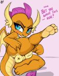  3_toes aer0_zer0 anthro anus blue_eyes butt dialogue dragon feet female friendship_is_magic genitals hasbro hi_res my_little_pony presenting presenting_anus pussy smolder_(mlp) soles solo toes wings young 