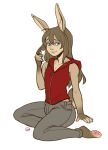  2021 4_toes 5_fingers anthro blue_eyes brown_hair clothed clothing digital_media_(artwork) eyebrows eyelashes feet fingers girly hair kaitycuddle lagomorph leporid male mammal rabbit simple_background smile toes white_background 