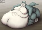  anthro beastars belly big_belly big_butt butt canid canine canis chest_tuft eye_roll fat_arms fluffy fluffy_tail hi_res hyper hyper_belly immobile legoshi_(beastars) male mammal moobs morbidly_obese morbidly_obese_male nipples obese obese_male overweight overweight_male smile solo thick_thighs tuft wenisberry wolf 