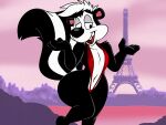  andromorph anthro bedroom_eyes big_butt bikini black_body black_fur black_nose butt clothing crossgender dracojeff eiffel_tower flat_chested fluffy fluffy_tail fur hair intersex long_tail looking_at_viewer looney_tunes mammal mephitid narrowed_eyes paris paris_france pep&eacute;_le_pew plant river seductive short_hair shrug skunk sling_bikini smile solo stripes swimwear thick_thighs toony tree warner_brothers white_body white_fur white_hair wide_hips 
