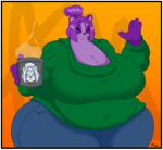  absurd_res anthro belly big_belly big_breasts bottomwear breasts brewheardt cleavage clothed clothing cup female giant_panda hi_res huge_breasts huge_hips huge_thighs mammal obese overweight pants solo sweater thick_thighs topwear ursid 