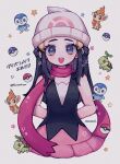  1girl :d arms_behind_back artist_name bangs beanie blue_eyes blush chimchar commentary_request cropped_torso dated dawn_(pokemon) gen_4_pokemon hair_ornament hat highres long_hair looking_at_viewer mameeekueya open_mouth pink_scarf piplup poke_ball poke_ball_(basic) pokemon pokemon_(creature) pokemon_(game) pokemon_dppt scarf smile star_(symbol) star_print turtwig upper_teeth white_headwear 