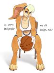  4_toes abs absurd_res anthro ball basketball biceps big_breasts blonde_hair blue_eyes bottomwear breasts buckteeth chair claws cleavage clothed clothing digital_media_(artwork) english_text eyelashes feet female fingers fur furniture gloves hair handwear hi_res holding_object lagomorph leporid lola_bunny long_ears looking_at_viewer looney_tunes mammal muscular muscular_anthro muscular_female open_mouth ponytail rabbit rodent shirt shorts simple_background sitting sitting_on_chair smile solo tan_body tan_fur teeth text thick_thighs toe_claws toes topwear venjiiart warner_brothers 
