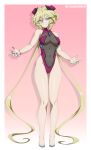  1girl absurdres blonde_hair blush breasts carol_malus_dienheim chuunioniika cleavage covered_navel elbow_gloves gloves hair_between_eyes highres huge_filesize large_breasts leotard long_hair mole mole_under_eye older parted_lips pink_background senki_zesshou_symphogear shiny shiny_hair shiny_skin smile solo standing teeth twintails 