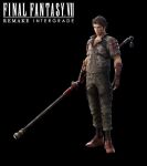  arm_guards armor black_background black_hair copyright_name final_fantasy final_fantasy_vii final_fantasy_vii_remake full_body game_model holding holding_weapon official_art serious shoes shoulder_armor simple_background sneakers sonon_kusakabe spiked_hair square_enix staff standing weapon 