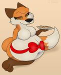  ambiguous_gender anthro belly big_belly big_breasts breasts canid canine fox foxball hair hands_behind_back kneeling lying mammal naughty_face nude obese on_front overweight solo 