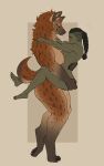 2021 absurd_res after_kiss anthro black_hair blep blush bodily_fluids braided_hair breasts brown_body brown_fur carrying_partner digitigrade duo female female/female fur genital_fluids gnoll green_body green_skin hair hand_on_back hand_on_butt hand_on_shouler hi_res holding_partner humanoid humanoid_on_anthro hyaenid larger_anthro larger_female mammal muscular muscular_anthro muscular_female muscular_humanoid neck_tuft nipples orc pawpads paws pussy_juice saliva saliva_string scar securipun simple_background size_difference smaller_female smaller_humanoid tongue tongue_out tuft 
