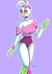  80s_clothing absurd_res accessory animatronic anthro avian bird breasts chica_(fnaf) chicken claws clothing emamadin female five_nights_at_freddy&#039;s five_nights_at_freddy&#039;s:_security_breach fur galliform gallus_(genus) glamrock_chica_(fnaf) hair hi_res machine makeup phasianid purple_eyes ribbons robot smile solo video_games white_body 