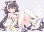  1girl animal_ear_fluff animal_ears bangs black_hair blade_(galaxist) blush boots breasts cameltoe cat_ears cat_girl cat_tail dress eyebrows_visible_through_hair green_eyes hairband karyl_(princess_connect!) long_hair looking_at_viewer low_twintails medium_breasts multicolored_hair panties princess_connect! princess_connect!_re:dive solo streaked_hair tail thighhighs twintails underwear white_footwear white_hair white_legwear white_panties 