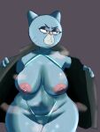  absurd_res annoyed anthro big_breasts bite biting_lip blue_body bodily_fluids breasts cartoon_network clothing domestic_cat felid feline felis female grandmother grandparent hi_res humanoid mammal mary_senicourt mature_female nipples pubes simple_background solo sweat the_amazing_world_of_gumball thick_thighs tool01k undressing wide_hips 