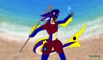  beach daedalusb machine marine melee_weapon polearm protogen reina_(daedalusb) sand seaside solo trident water weapon 