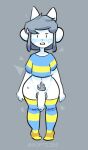  anthro balls big_penis blush bottomless canid canine clothed clothing felid feline flaccid genitals hair humanoid_genitalia humanoid_penis male mammal penis pubes simple_background softzee solo tem temmie_(undertale) undertale video_games white_body 