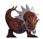  absurdres claws closed_mouth commentary_request full_body gen_6_pokemon highres looking_at_viewer no_humans pokemon pokemon_(creature) simple_background solo tyrantrum white_background yoshi_(moco1) 