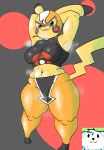  big_breasts bodily_fluids breasts clothing cosplay_pikachu_(costume) female hi_res nintendo pikachu pikachu_libre pok&eacute;mon pok&eacute;mon_(species) pretaxrat159 slightly_chubby solo sweat thick_thighs video_games wide_hips 