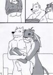  2_horns anthro black_and_grey black_and_white butt canid canine canis chilling clothing comic comic_page duo felid final_fantasy furniture hair hi_res hoodie horn hug long_hair male male/male mammal monochrome night nipples penetration ronso shallow_penetration smug_face sofa square_enix topwear traditional_media_(artwork) undressing video_games viktor_iousking(artist) wolf 