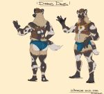  5_fingers 5_toes absurd_res african_wild_dog anthro black_nose bottomwear brown_body brown_fur bulge butt canid canine cathricorn clothed clothing darius_davis digital_media_(artwork) dreadlocks feet fingers front_view fur hair hi_res hotpants jewelry male mammal model_sheet multicolored_body multicolored_fur necklace nipple_piercing nipples piercing rear_view shorts simple_background smile solo toes 