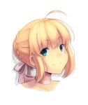  1girl ahoge artoria_pendragon_(all) blonde_hair boa_(brianoa) braid braided_bun choker closed_mouth cropped_shoulders fate/stay_night fate_(series) green_eyes hair_ribbon looking_at_viewer lowres portrait ribbon saber short_hair simple_background smile solo white_background 