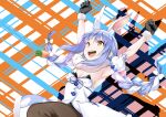  1girl :d absurdres animal_ear_fluff animal_ears armpits arms_up bangs black_gloves black_legwear black_leotard blue_hair braid breasts bunny-shaped_pupils bunny_ears bunny_tail carrot_hair_ornament clenched_hands coat detached_sleeves don-chan_(usada_pekora) food_themed_hair_ornament fur-trimmed_coat fur-trimmed_gloves fur_scarf fur_trim gloves hair_ornament highres hikimayu hiro_(ak080327) hololive hopping huge_filesize jumping leotard long_hair looking_away multicolored_hair open_mouth orange_eyes pantyhose playboy_bunny puffy_short_sleeves puffy_sleeves rabbit_girl scarf short_eyebrows short_sleeves small_breasts smile strapless strapless_coat strapless_leotard tail twin_braids two-tone_hair upper_teeth usada_pekora virtual_youtuber white_coat white_hair white_scarf white_sleeves 