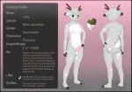  anthro black_border border breasts cervid ears_down english_text female fur genitals gynomorph hand_on_hip hi_res intersex mammal nipples nude penis pivoted_ears small_breasts solo text trans_(lore) trans_woman_(lore) white_body white_fur xemkiy 
