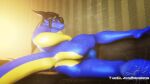  3d_(artwork) absurd_res anthro balls butt digital_media_(artwork) dragon genitals hair hair_over_eye hi_res looking_at_viewer male one_eye_obstructed solo solo_focus source_filmmaker theglassemperor watermark 