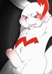  angry anthro balls blush bodily_fluids erection foreskin fur genitals hi_res humanoid_genitalia humanoid_penis ib male nintendo penis pok&eacute;mon pok&eacute;mon_(species) raised_arms solo tears video_games white_body white_fur zangoose 