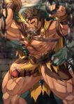  2boys abs anal bar_censor bara bare_pecs bellsaltr breath brown_hair censored chest_harness colored_skin cross_scar cum cum_in_ass cum_while_penetrated erection facial_hair feet_out_of_frame flaming_eye goatee green_skin harness hercules_(tokyo_houkago_summoners) highres large_pectorals large_penis legs_apart loincloth long_sideburns male_focus mature_male monster_boy multiple_boys muscular muscular_male navel nipples nude official_alternate_costume orc penis precum rape scar scar_on_chest sex short_hair sideburns size_difference solo_focus standing standing_sex stomach thick_thighs thighs tokyo_houkago_summoners veins yaoi 