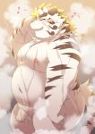  absurd_res anthro balls belly felid flaccid foreskin fupa fur genitals hair hi_res licho_(tas) male mammal multicolored_hair nipples nude pantherine penis ptcmtr shower showering slightly_chubby solo tiger tokyo_afterschool_summoners video_games white_body white_fur 