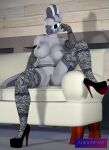  3d_(artwork) absurd_res anthro anthrofied antonsfms anus big_breasts breasts clothing condom digital_media_(artwork) equid equine female footwear friendship_is_magic furniture garter_belt garter_straps genitals grey_body hasbro hi_res high_heels inviting legwear long_nails looking_at_viewer mammal mohawk my_little_pony navel nipples pussy sexual_barrier_device shoes sofa solo source_filmmaker spread_legs spreading stockings thick_thighs zebra zecora_(mlp) 
