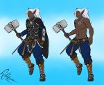  armor cleric dark_elf dekaisen drow elf gilphine_myarelath hi_res humanoid large_hammer male muscular muscular_humanoid muscular_male solo story story_in_description topless_male 