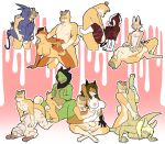  all_fours amazon_position anthro ass_up avian bran-draws-things canid canine canis doggystyle domestic_dog felid feline female fox from_behind_position group group_sex hi_res lying male mammal missionary_position on_back orgy penetration roo_(valtik) scalie serval sex shiba_inu simple_background size_difference spitz 