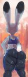  absurd_res anthro big_butt bra butt clothed clothing disney female fur grey_body grey_fur hand_on_hip hi_res judy_hopps kiseff lagomorph leporid mammal panty_lines rabbit rear_view solo sports_bra thick_thighs tight_clothing underwear yoga_pants zootopia 