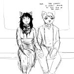  1:1 2021 anthro black_and_white canid canine canis carol&#039;s_boyfriend_(hladilnik) carol_(hladilnik) clothing comic costume domestic_dog duo english_text female hand_holding hi_res hladilnik male male/female mammal monochrome romantic_couple sitting spirit text wolf 