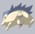  anal anthro anus balls bodily_fluids digitigrade egg fire genital_fluids genitals hi_res kiteshiko male male_penetrated nintendo oviposition penetration penis pok&eacute;mon pok&eacute;mon_(species) precum solo tapering_penis typhlosion video_games 