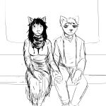  1:1 2021 anthro black_and_white canid canine canis carol&#039;s_boyfriend_(hladilnik) carol_(hladilnik) clothing comic costume domestic_dog duo female hand_holding hi_res hladilnik male male/female mammal monochrome romantic_couple sitting spirit wolf 