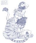  2021 absurd_res araivis-edelveys areola blue_and_white breasts duo felid female hi_res lion mammal monochrome nipples pantherine smile taur tiger 