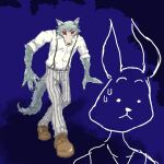  1:1 2020 anthro beastars bodily_fluids canid canine canis digital_media_(artwork) domestic_rabbit duo dwarf_rabbit fangs female haru_(beastars) lagomorph legoshi_(beastars) leporid male mammal netherland_dwarf_rabbit oryctolagus rabbit red_eyes scared sweat walking wolf yawnstant 