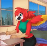  anthro avian bird female hi_res parrot pencil_(object) solo strawberryneko 