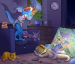  anthro diaper dragon duo hi_res infantilism lutrine male male/male mammal mustelid nabe scared sleepover wen 