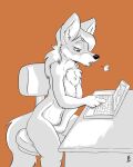  2021 4:5 anthro breasts breath canid canine chest_tuft emily_(tyvulpine) female flinters fox fur hair hi_res looking_at_porn mammal masturbation nipples orange_background panting porn_movie simple_background solo tuft vaginal vaginal_masturbation 